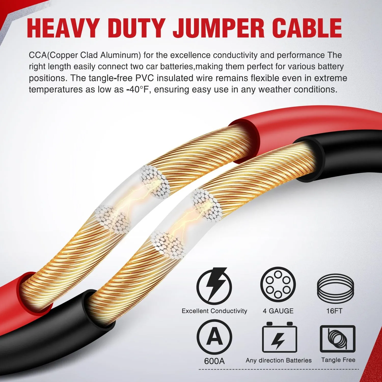 4 Gauge 16 FT Heavy Duty Jumper Cable