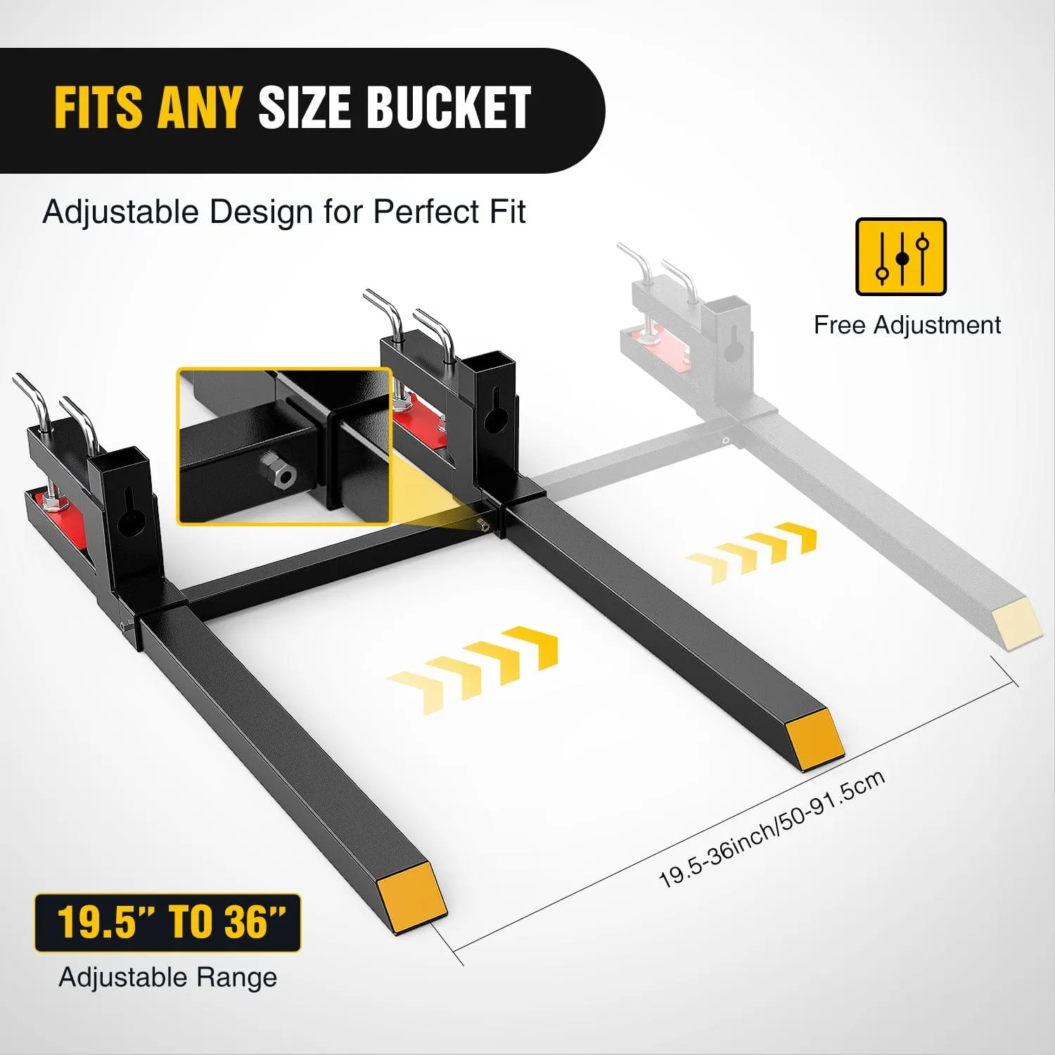 43Inch 2000lbs Clamp on Pallet Forks Heavy Duty Tractor Forks with Adjustable Stabilizer Bar