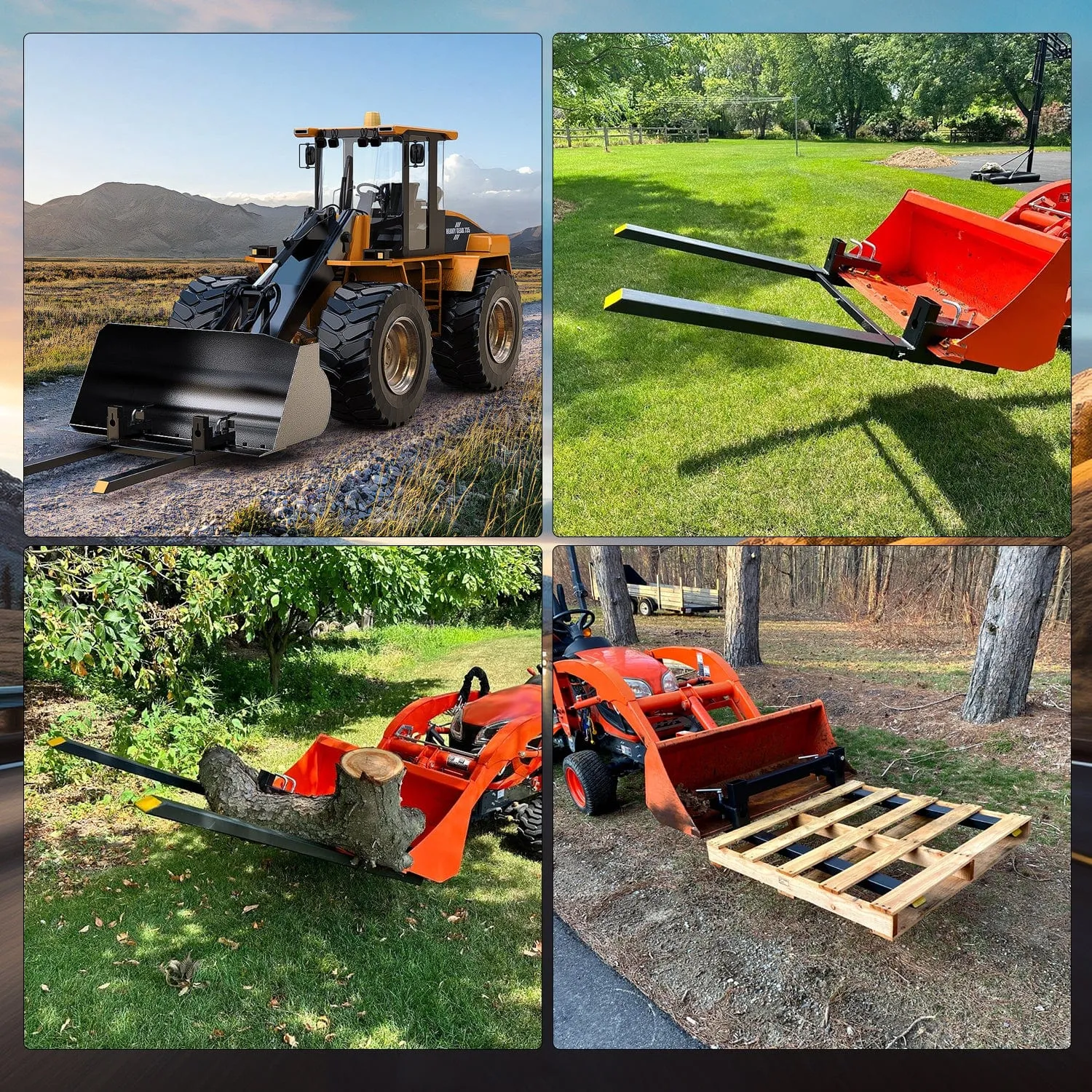 43Inch 2000lbs Clamp on Pallet Forks Heavy Duty Tractor Forks with Adjustable Stabilizer Bar