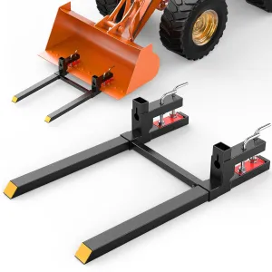 43Inch 2000lbs Clamp on Pallet Forks Heavy Duty Tractor Forks with Adjustable Stabilizer Bar