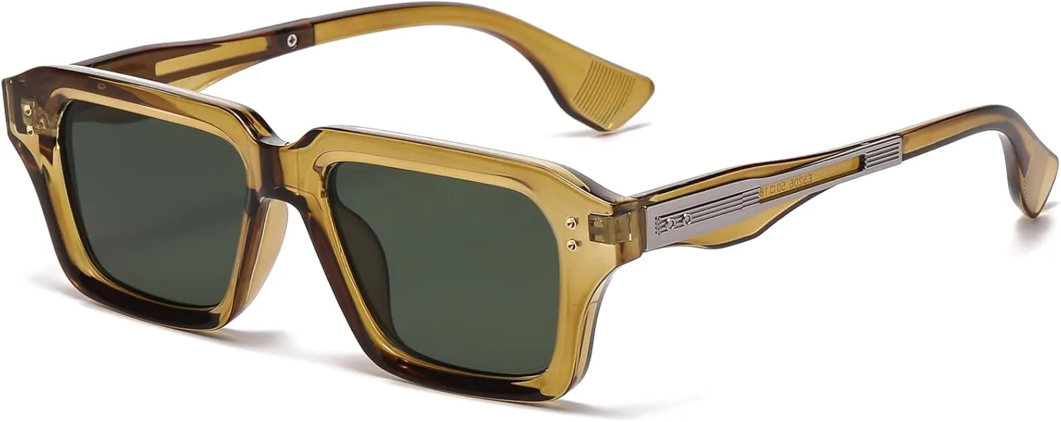 AIEYEZO Rectangle Sunglasses for Men Women Fashion Square Frame Sun Glasses 90??s Retro Designer Shades
