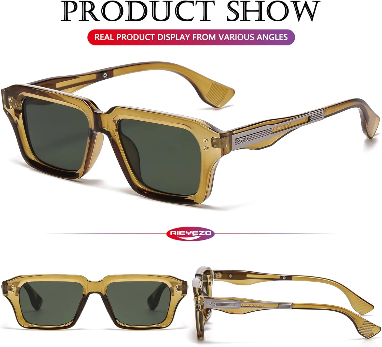 AIEYEZO Rectangle Sunglasses for Men Women Fashion Square Frame Sun Glasses 90??s Retro Designer Shades