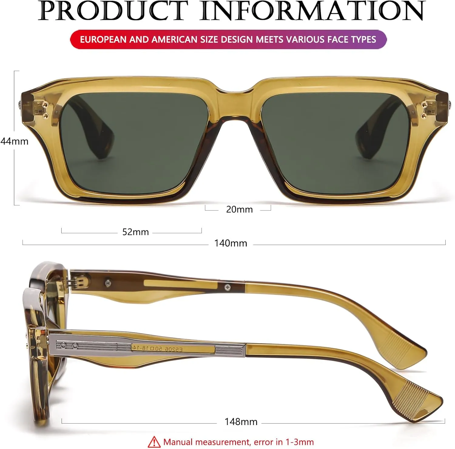AIEYEZO Rectangle Sunglasses for Men Women Fashion Square Frame Sun Glasses 90??s Retro Designer Shades