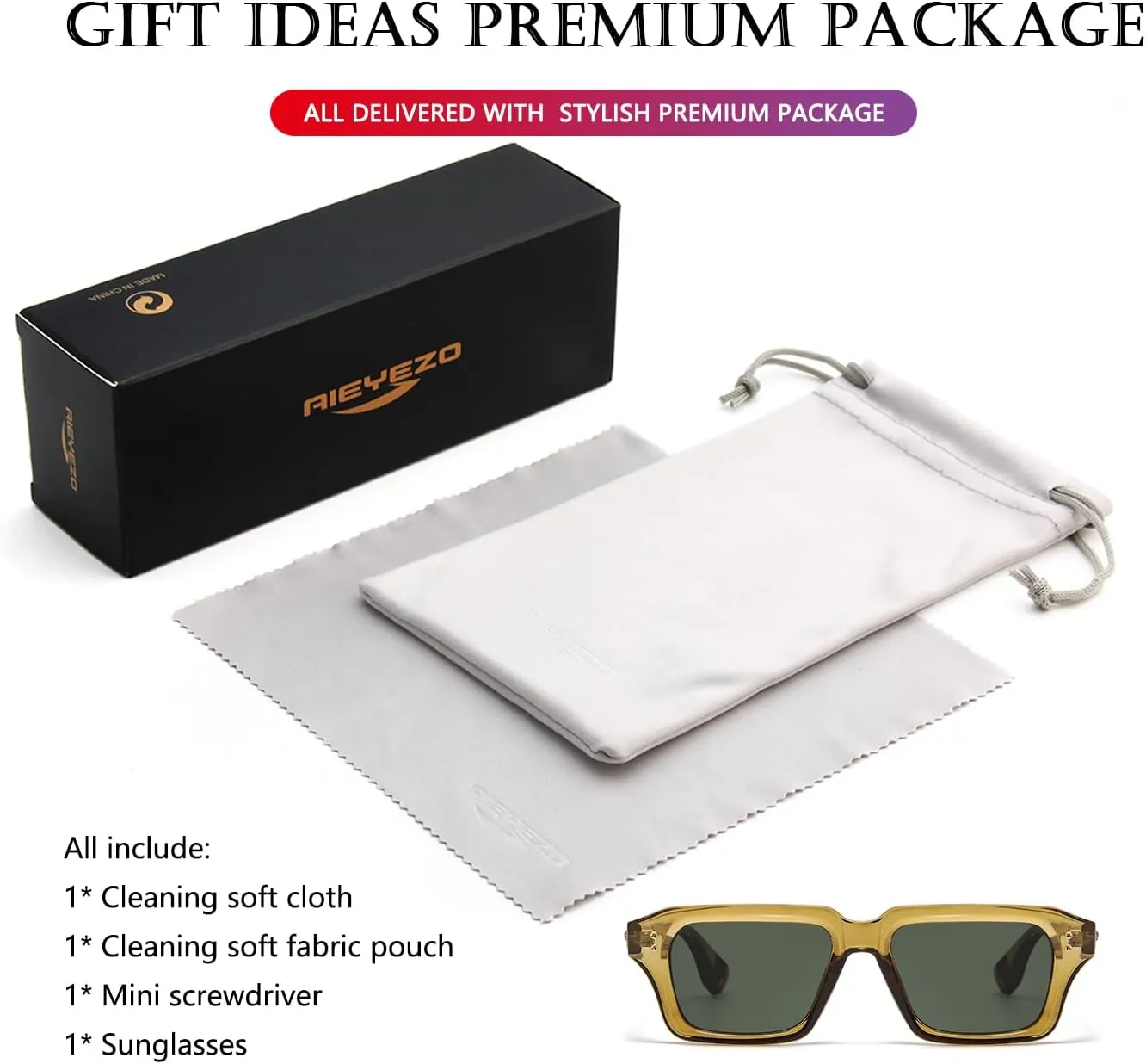 AIEYEZO Rectangle Sunglasses for Men Women Fashion Square Frame Sun Glasses 90??s Retro Designer Shades
