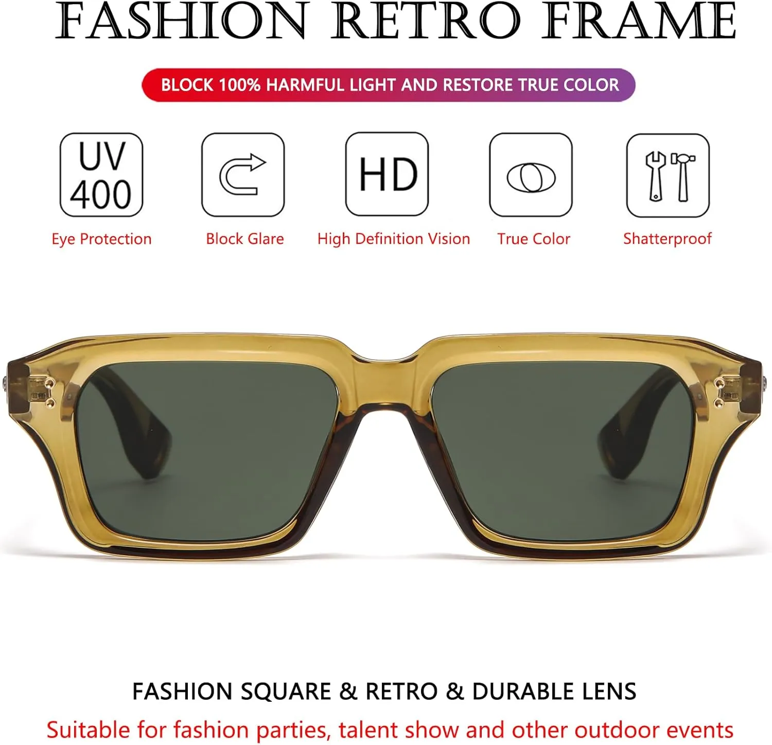 AIEYEZO Rectangle Sunglasses for Men Women Fashion Square Frame Sun Glasses 90??s Retro Designer Shades