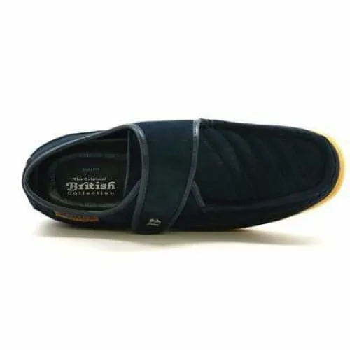British Walkers Royal Old School Men's Navy Blue Leather and Suede Slip Ons