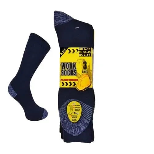 B.U.L 6, 12, 18, 24 Pairs Mens Builders Construction Work Garden Heavy Duty Work Socks Footwear Support Heel & Toe Multipack Size 6-11 UK/EU 39-45