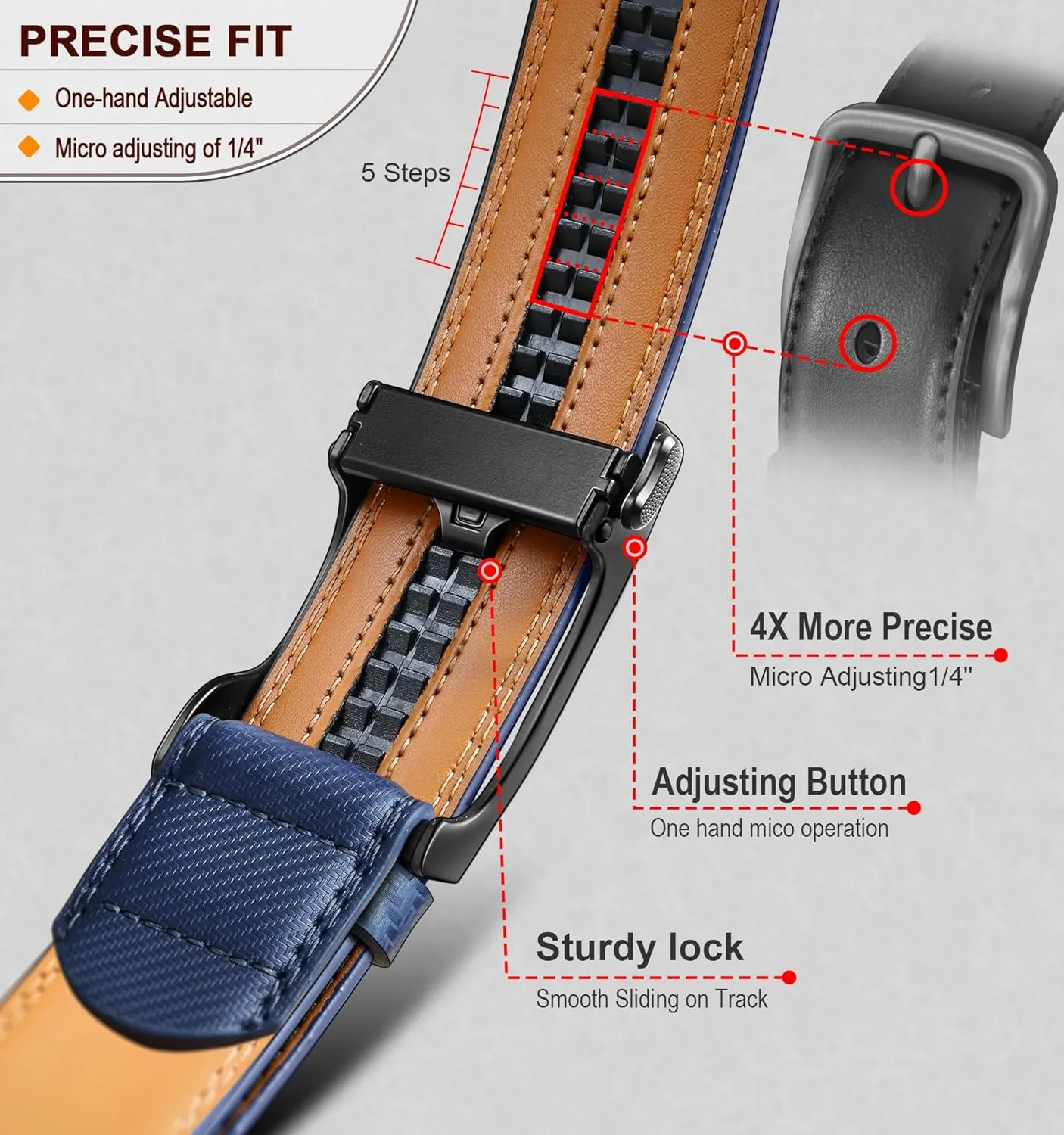 BULLIANT Men's Ratchet Belt Nontrimmable-Click Belt Adjustable for Men Gift Lightweight 1 3/8"