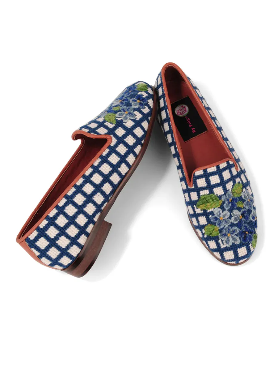 By Paige Needlepoint Loafers Floral Collection Blue Hydrangea | Designs by Lillie