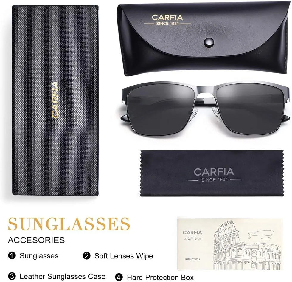 CARFIA Metal Mens Sunglasses Polarized UV400 Protection for Driving Fishing Hiking Golf Everyday Use CA5225