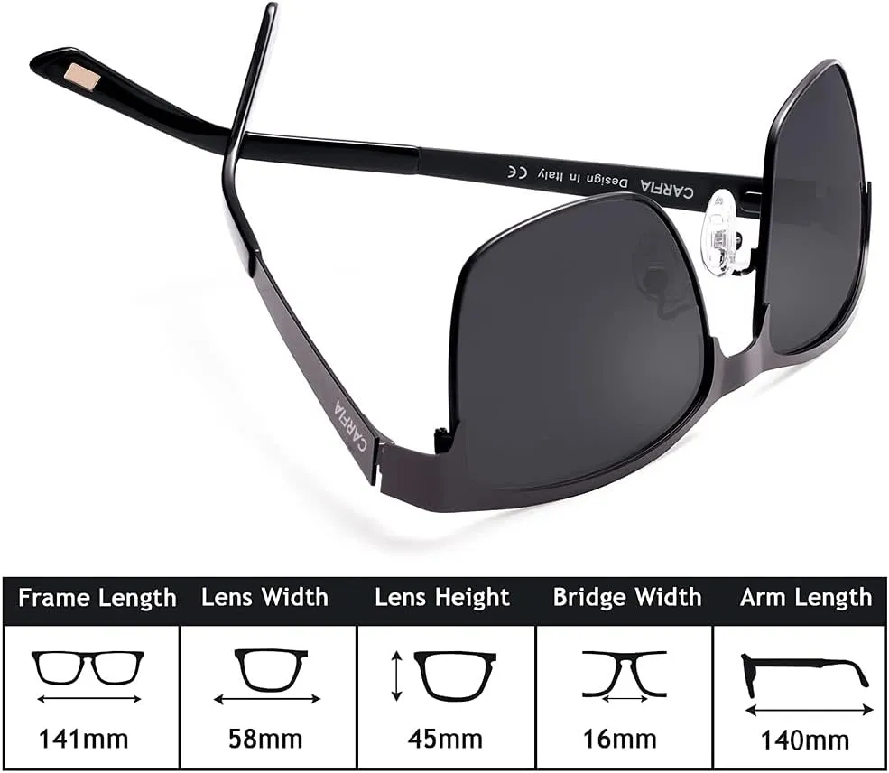 CARFIA Metal Mens Sunglasses Polarized UV400 Protection for Driving Fishing Hiking Golf Everyday Use CA5225