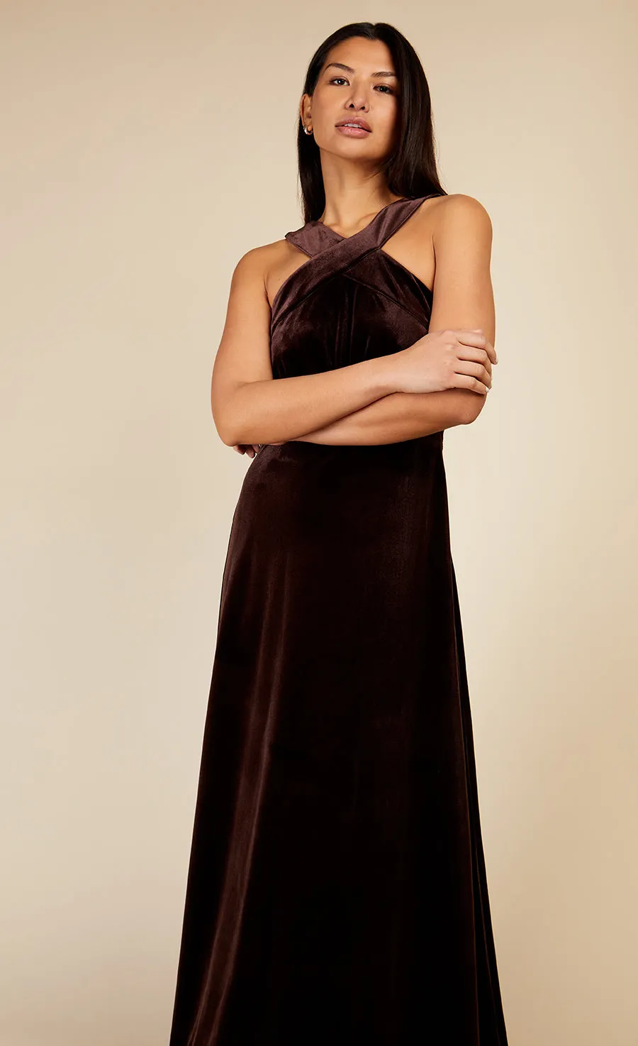 Chocolate Brown Velvet Maxi Dress