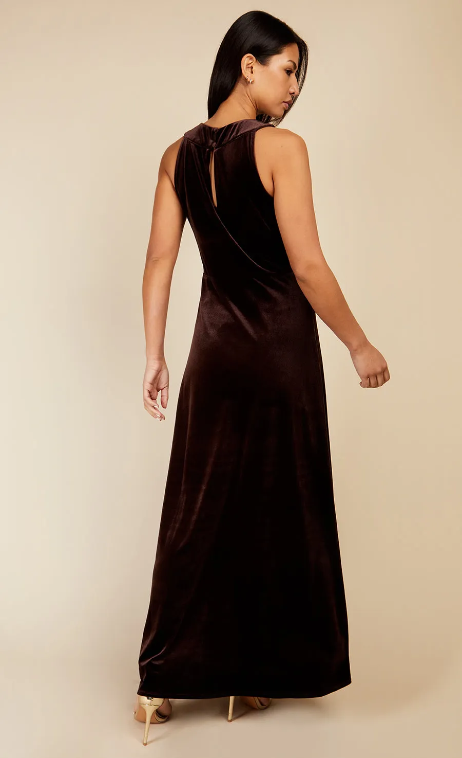 Chocolate Brown Velvet Maxi Dress