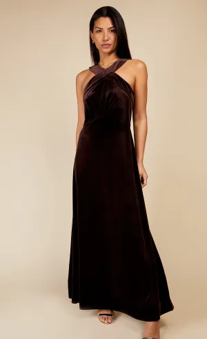 Chocolate Brown Velvet Maxi Dress