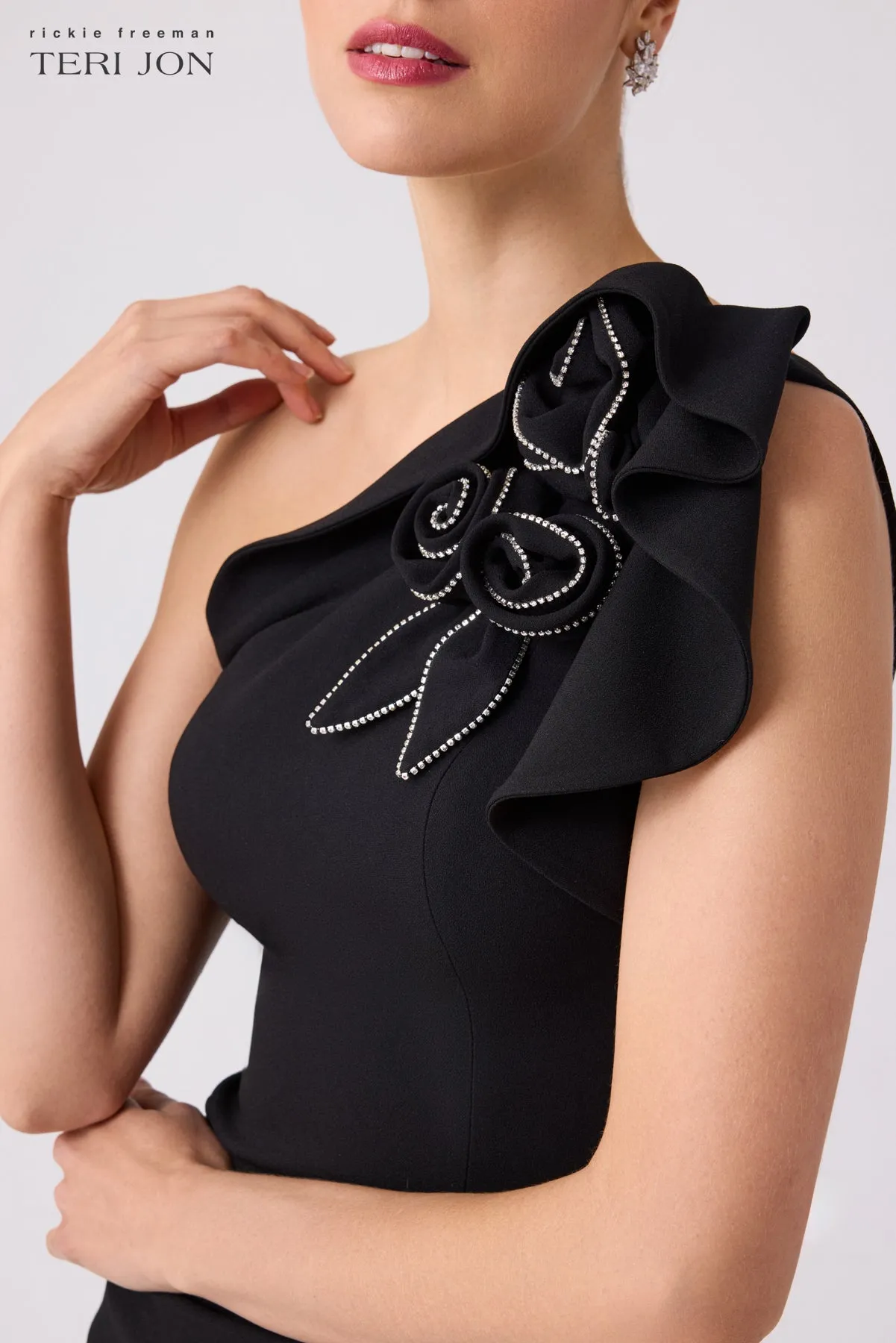 Crepe Rhinestone Trim Corsage Dress