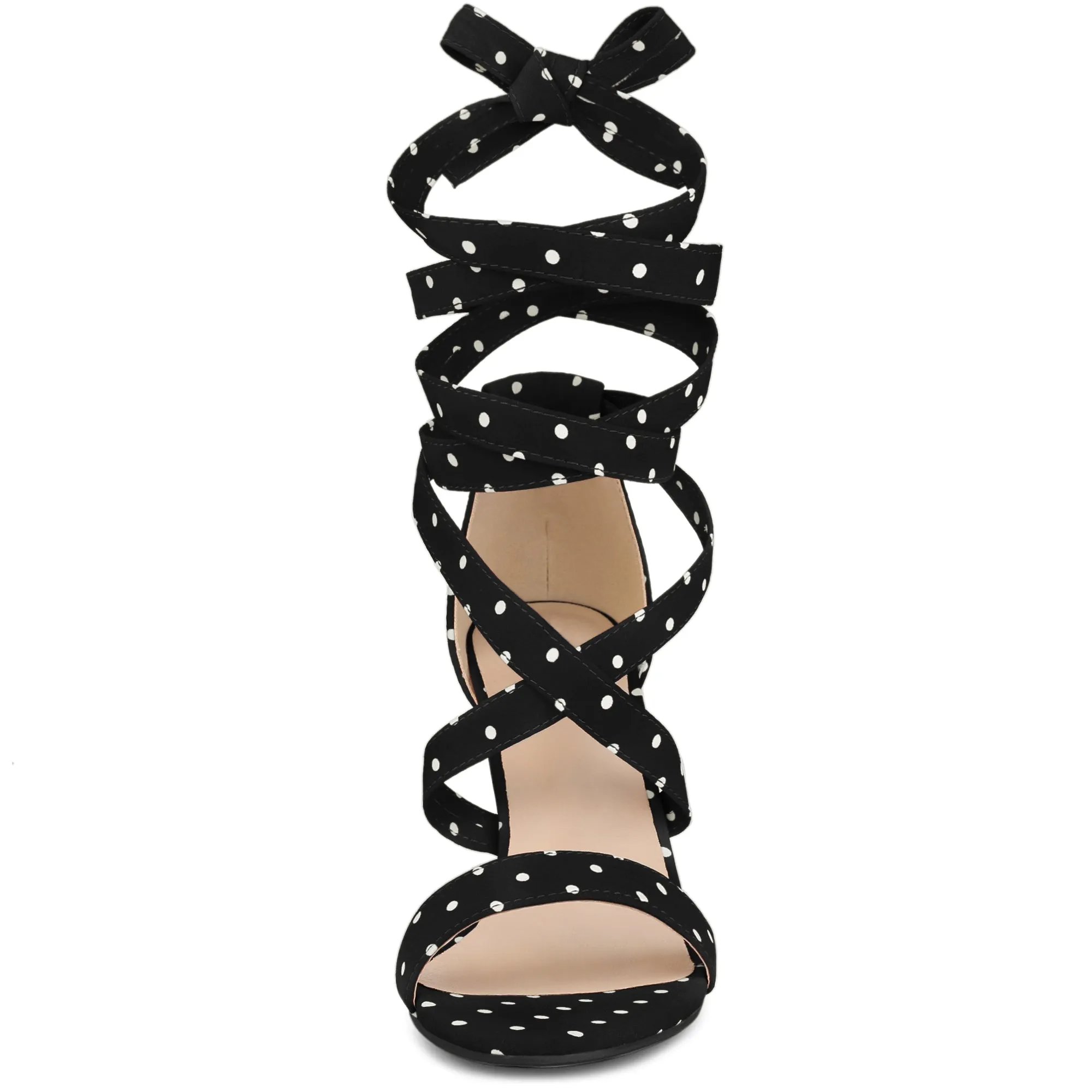 Elegant Polka Dot Strappy Lace Up Chunky Heel Sandals