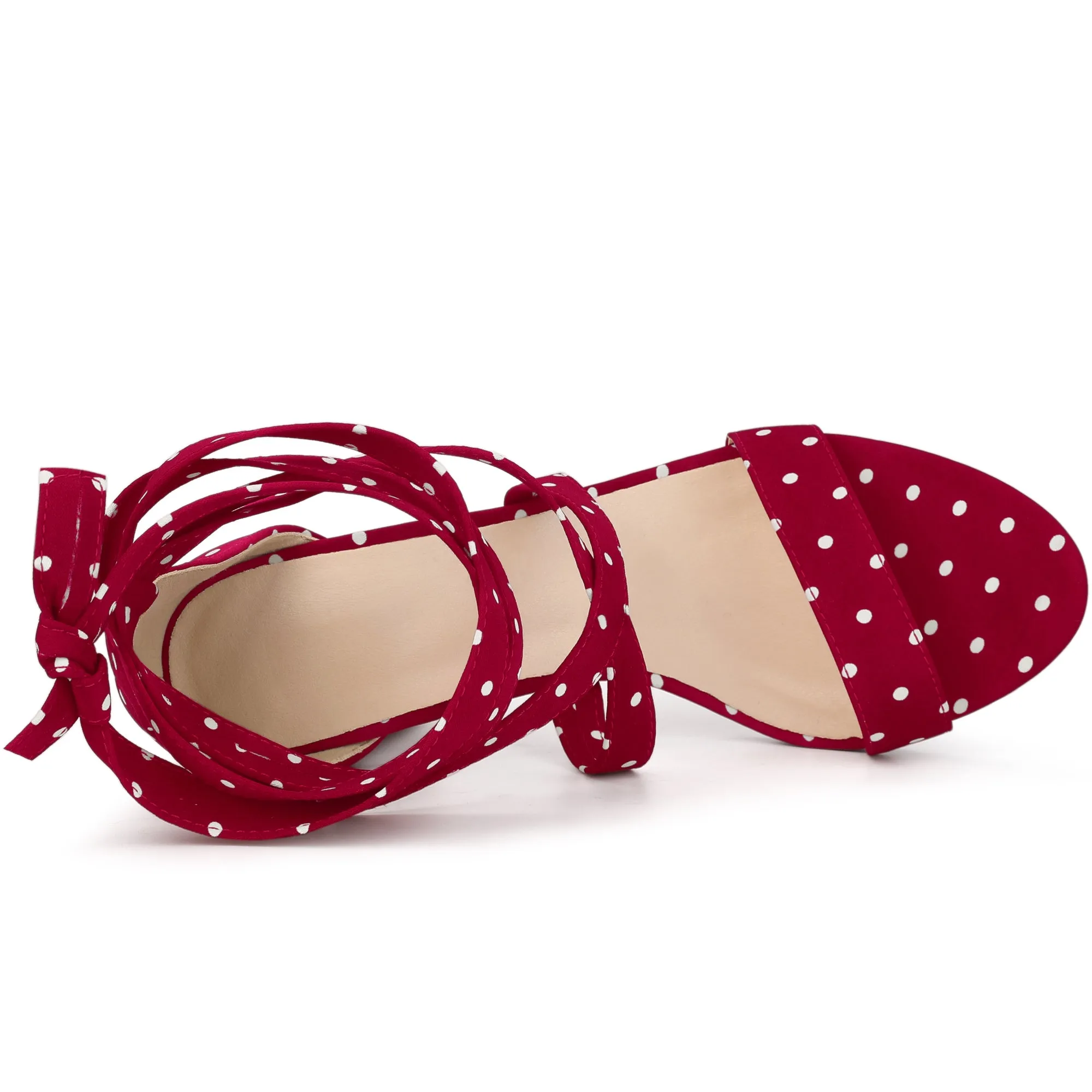 Elegant Polka Dot Strappy Lace Up Chunky Heel Sandals
