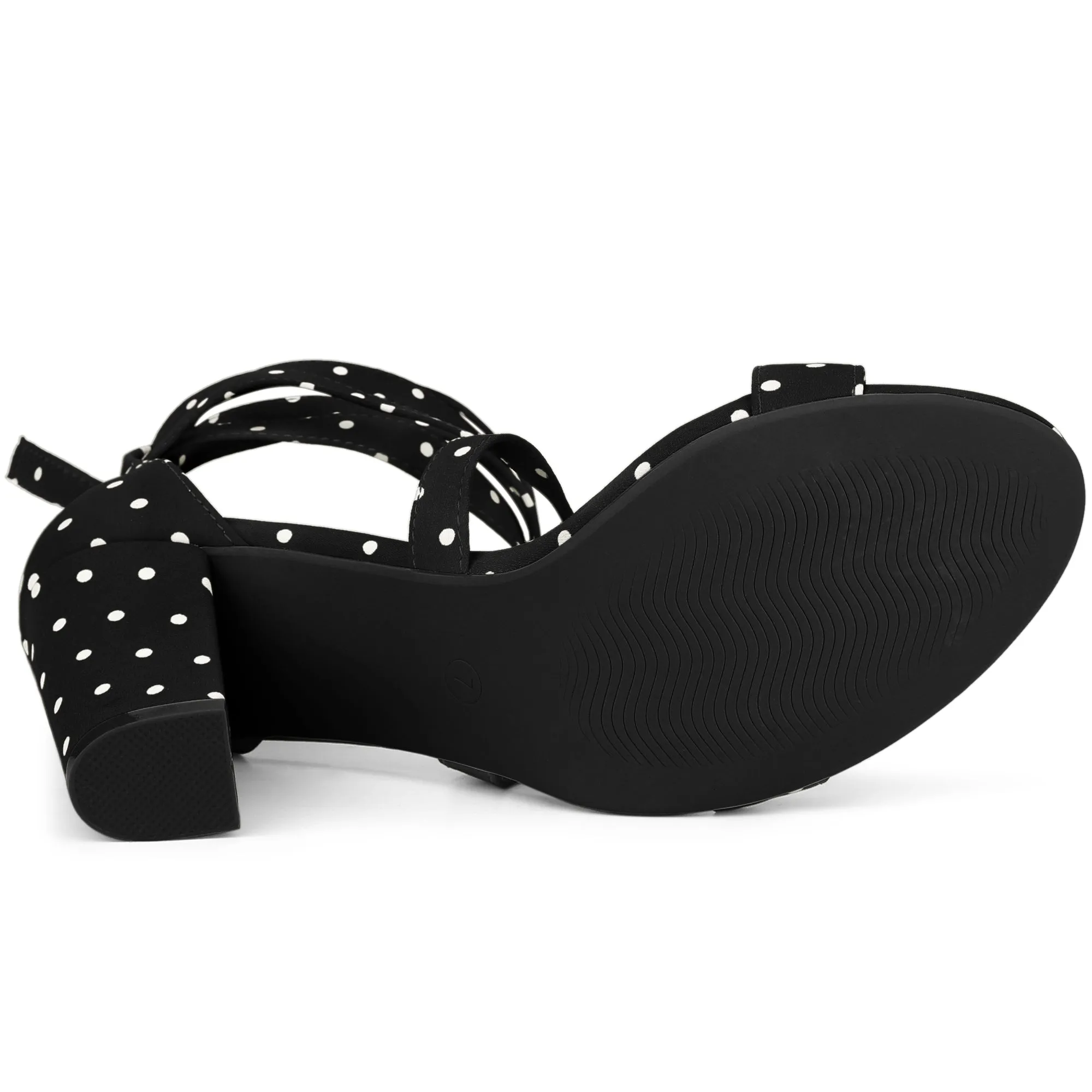 Elegant Polka Dot Strappy Lace Up Chunky Heel Sandals