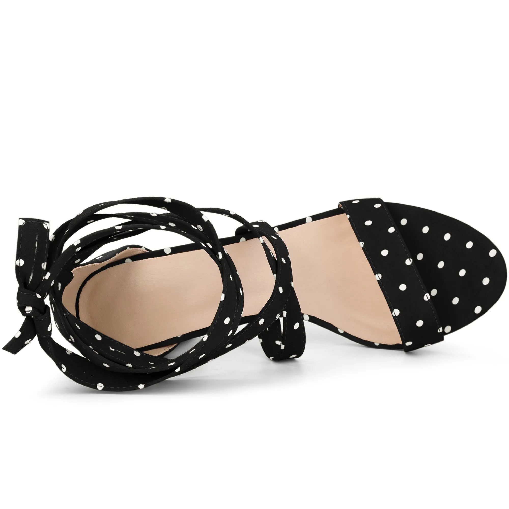 Elegant Polka Dot Strappy Lace Up Chunky Heel Sandals
