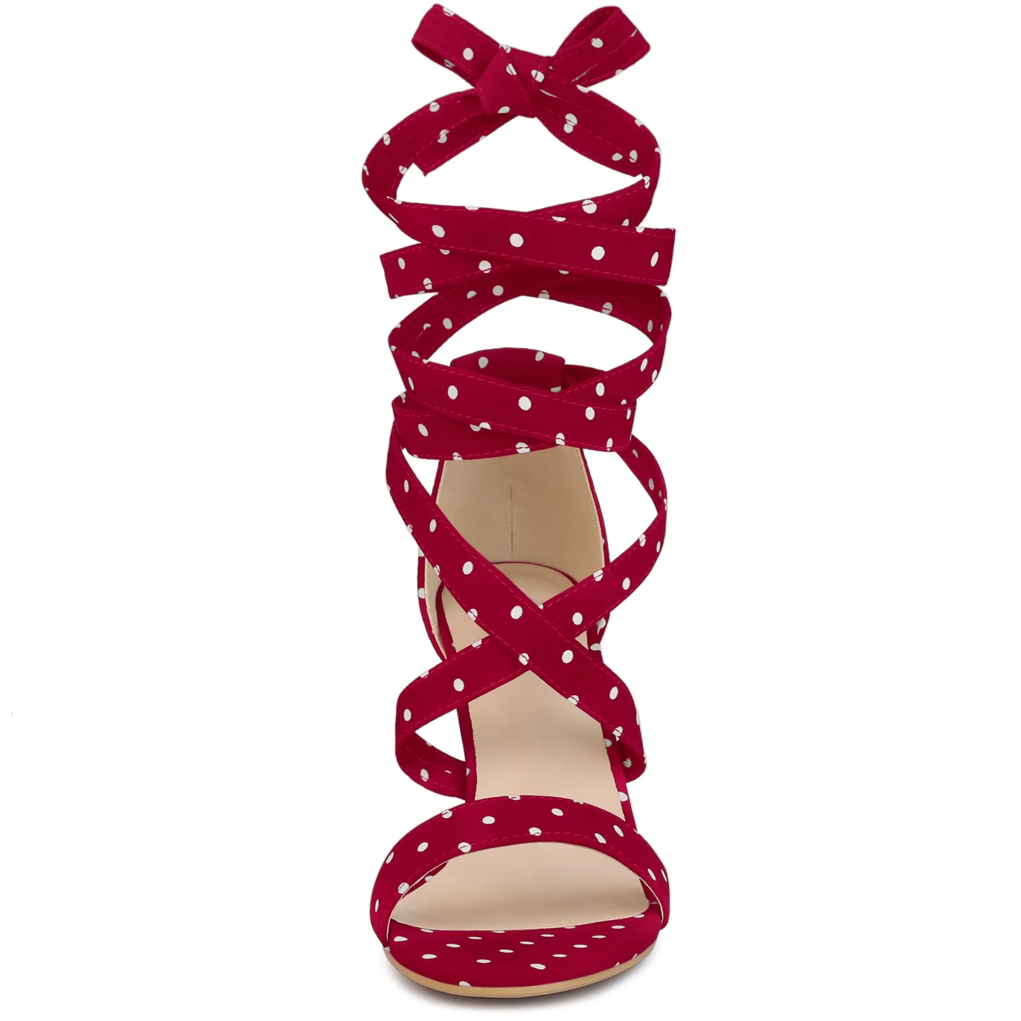 Elegant Polka Dot Strappy Lace Up Chunky Heel Sandals