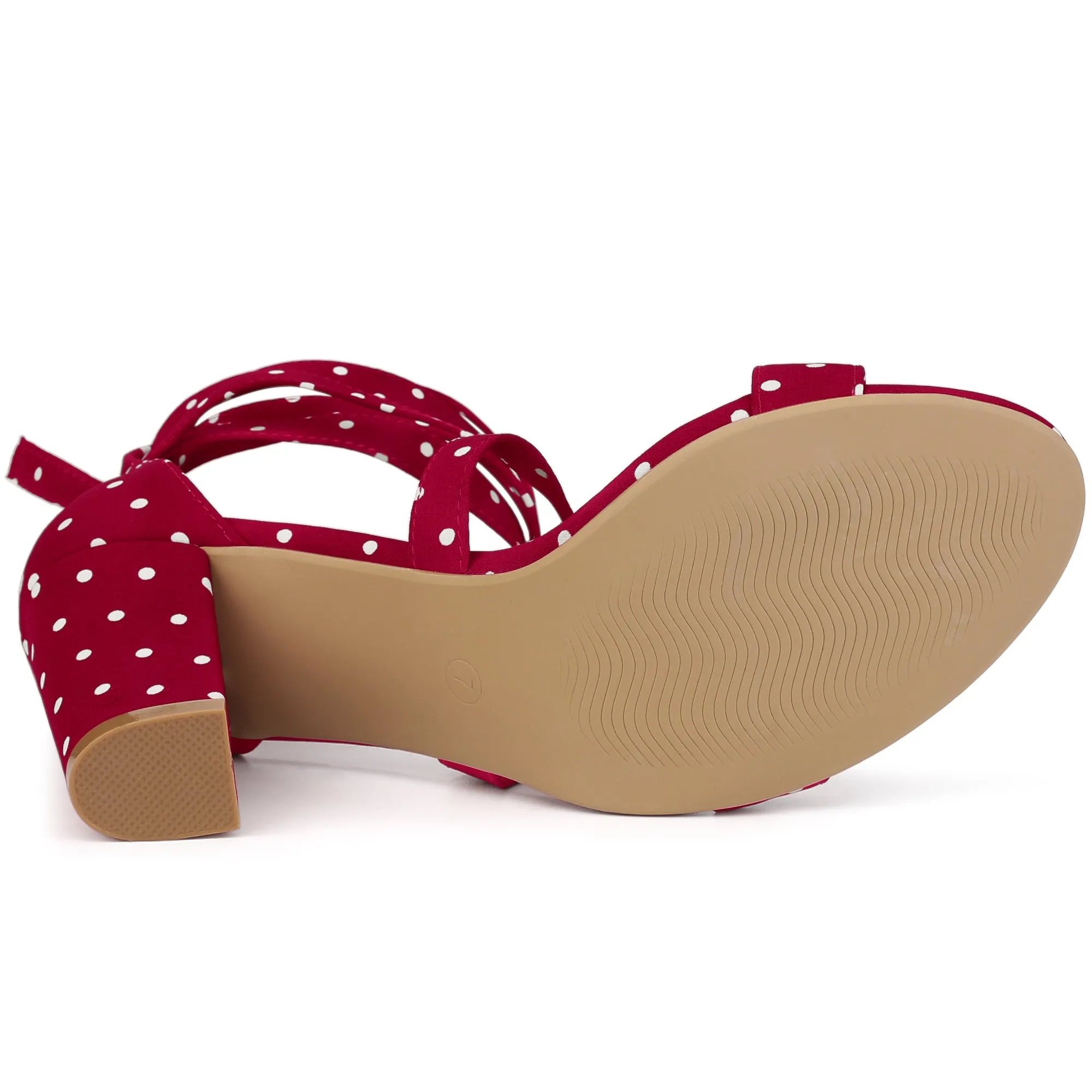 Elegant Polka Dot Strappy Lace Up Chunky Heel Sandals