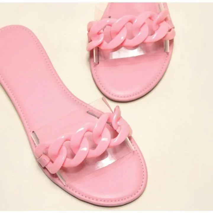 Fashion Chain Decoration Colorful Candy Slides Sandals