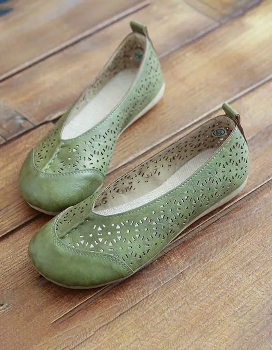 Handmade Soft Leather Retro Hollow Flats