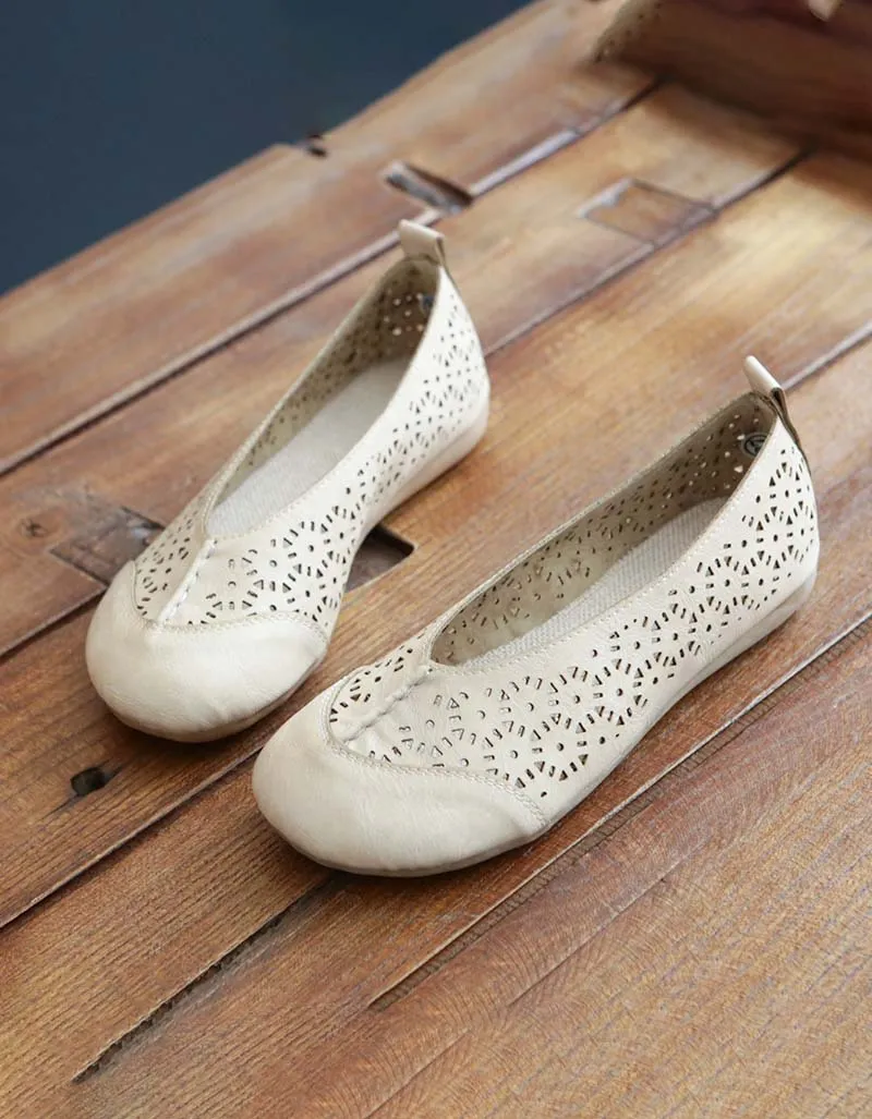 Handmade Soft Leather Retro Hollow Flats