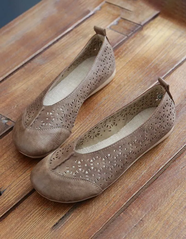 Handmade Soft Leather Retro Hollow Flats