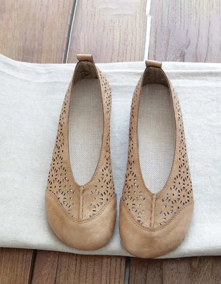 Handmade Soft Leather Retro Hollow Flats