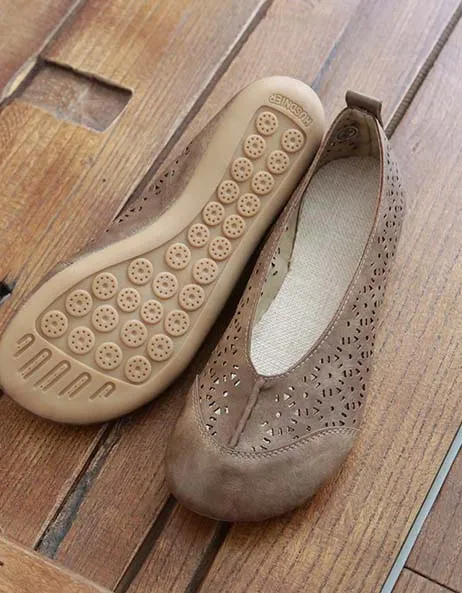 Handmade Soft Leather Retro Hollow Flats