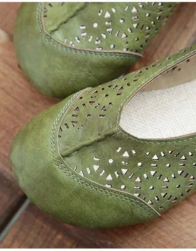 Handmade Soft Leather Retro Hollow Flats