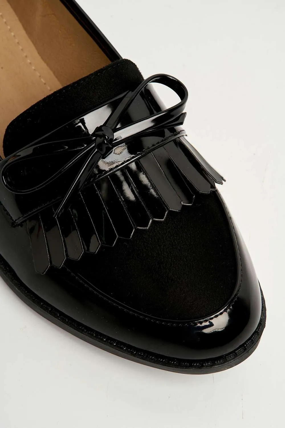 Morgan Fringe Detail Bow Loafers in Black