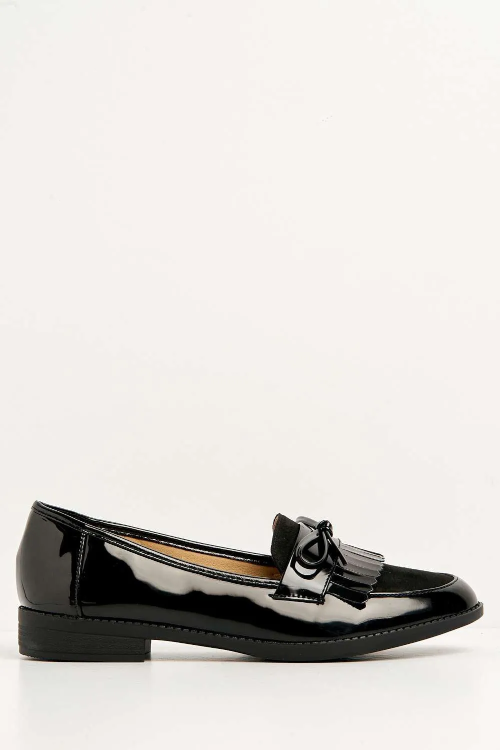 Morgan Fringe Detail Bow Loafers in Black