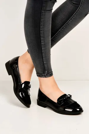 Morgan Fringe Detail Bow Loafers in Black