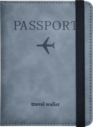 Passport Holder, Passport Cover with Credit Card Slot and Boarding Pass Slot Combo, Passport Wallet Case Book Travel Must Have, RFID Blocking Leather Travel Accessories, Marine Grey
