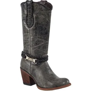 Quincy Boots Womens Fashion Vintage Leather Gray Round Toe Western Boot