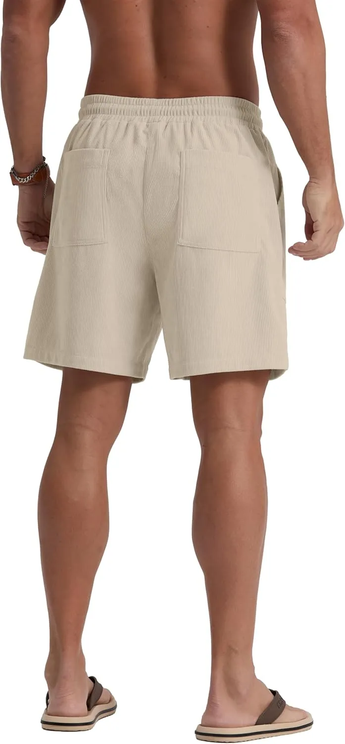 Sailwind Men's Casual Corduroy Shorts Lightweight Elastic Waist Drawstring Summer Beach Shorts