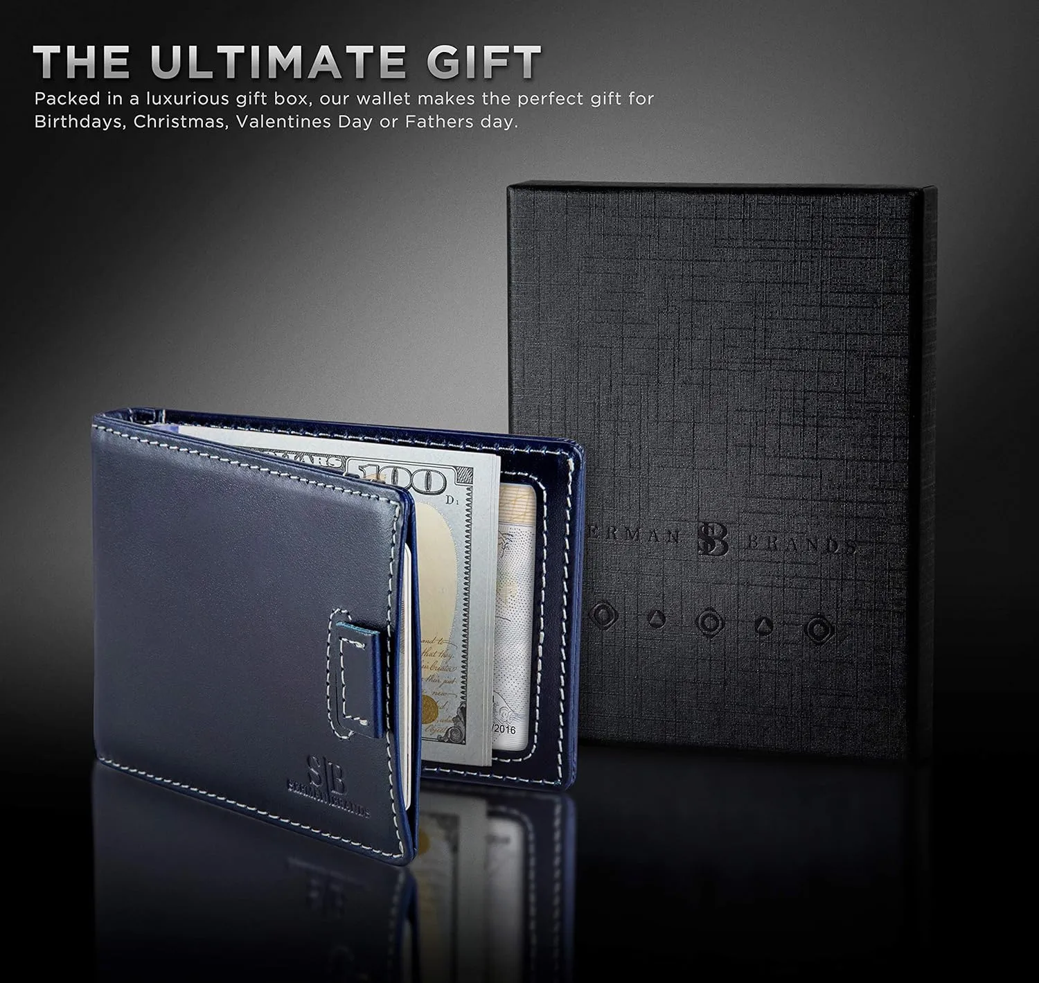 SERMAN BRANDS RFID Blocking Slim Money Clip Wallet ?C Leather Bifold Front Pocket Minimalist Mens Wallet with Money Clip for Men, Small Credit Card Holder Wallet - Travel Wallet with Gift Box