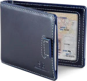 SERMAN BRANDS RFID Blocking Slim Money Clip Wallet ?C Leather Bifold Front Pocket Minimalist Mens Wallet with Money Clip for Men, Small Credit Card Holder Wallet - Travel Wallet with Gift Box