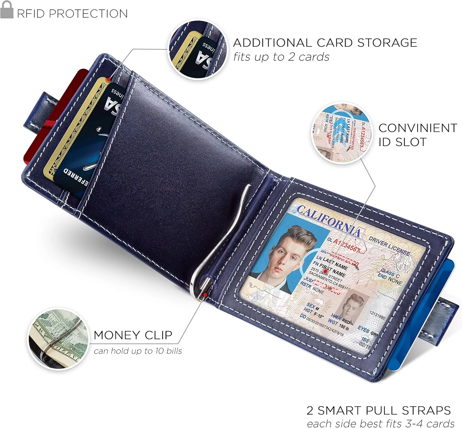 SERMAN BRANDS RFID Blocking Slim Money Clip Wallet ?C Leather Bifold Front Pocket Minimalist Mens Wallet with Money Clip for Men, Small Credit Card Holder Wallet - Travel Wallet with Gift Box
