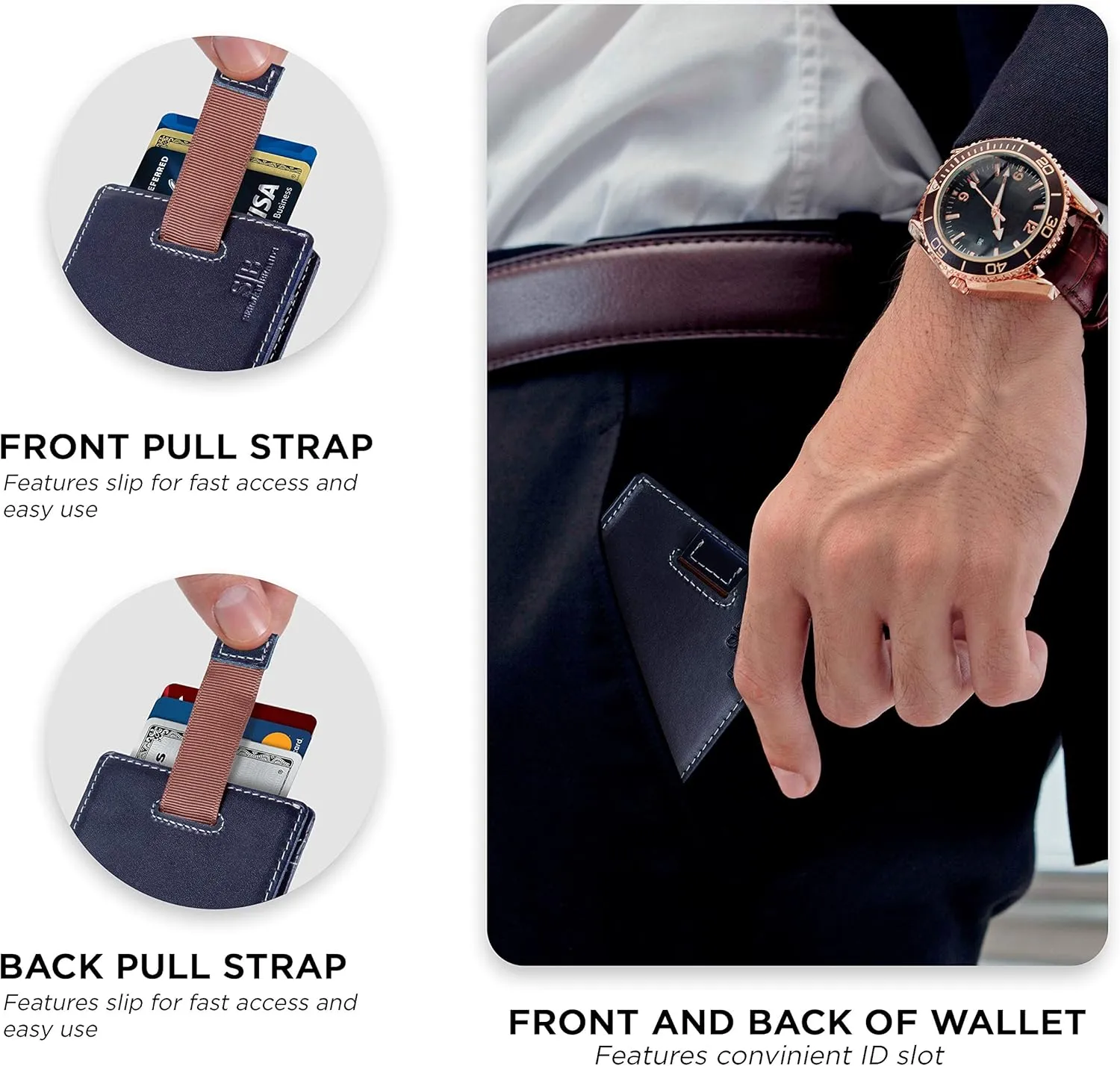 SERMAN BRANDS RFID Blocking Slim Money Clip Wallet ?C Leather Bifold Front Pocket Minimalist Mens Wallet with Money Clip for Men, Small Credit Card Holder Wallet - Travel Wallet with Gift Box