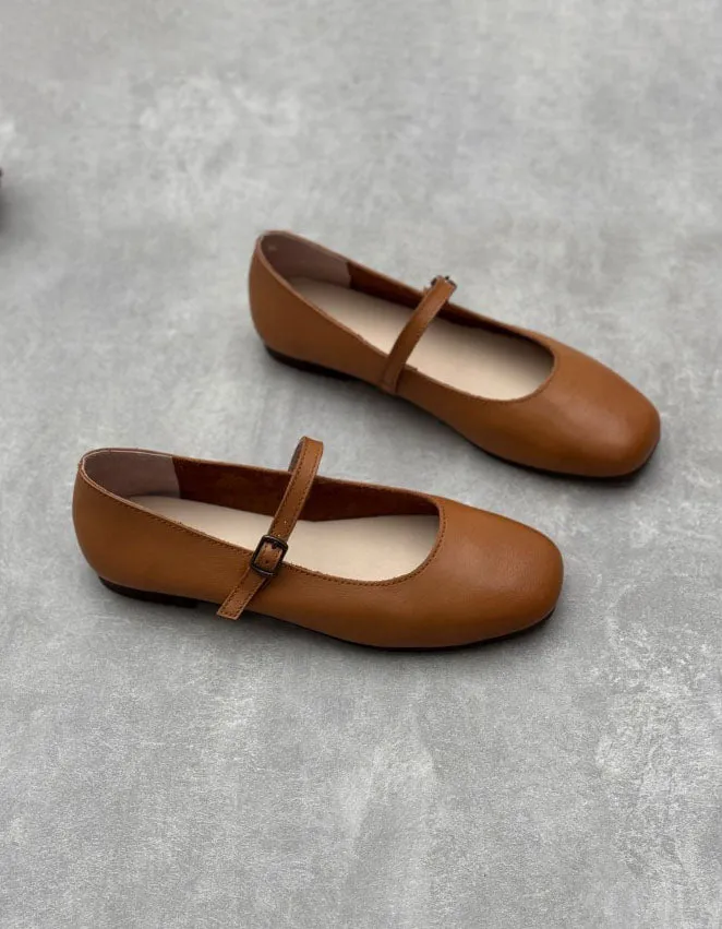Spring Single Buckle Soft Leather Retro Flat Pumps