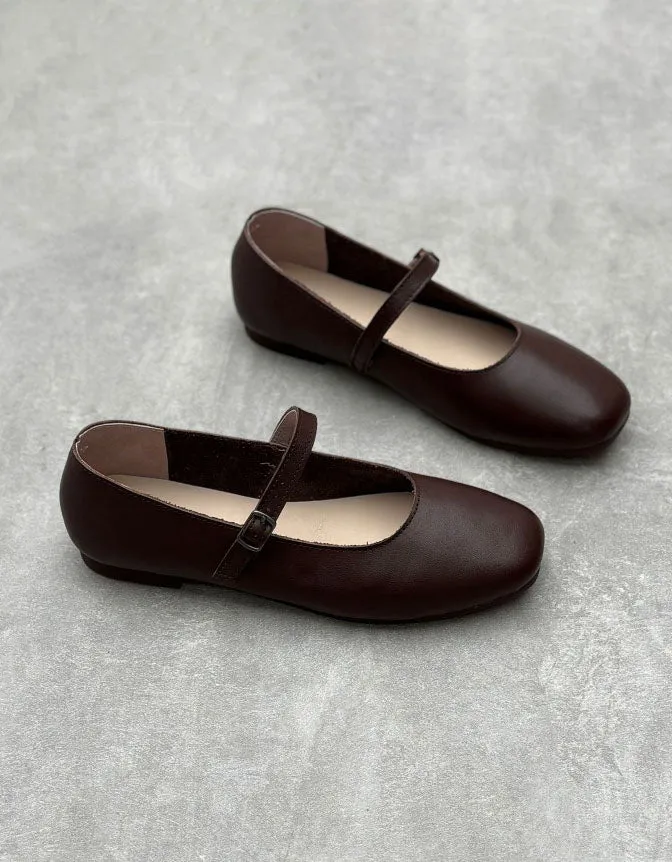 Spring Single Buckle Soft Leather Retro Flat Pumps