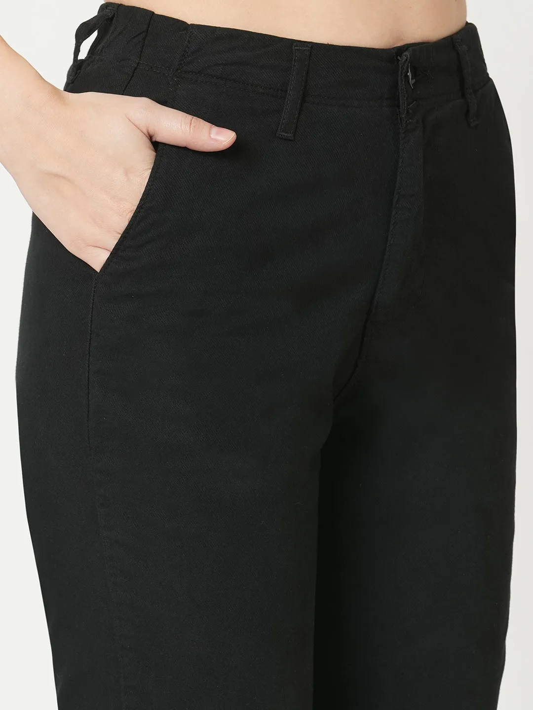 Women Black Mid-Rise Slim Fit Trouser