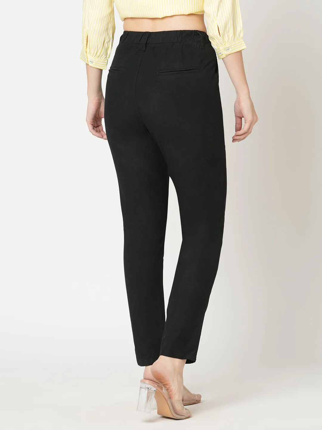 Women Black Mid-Rise Slim Fit Trouser
