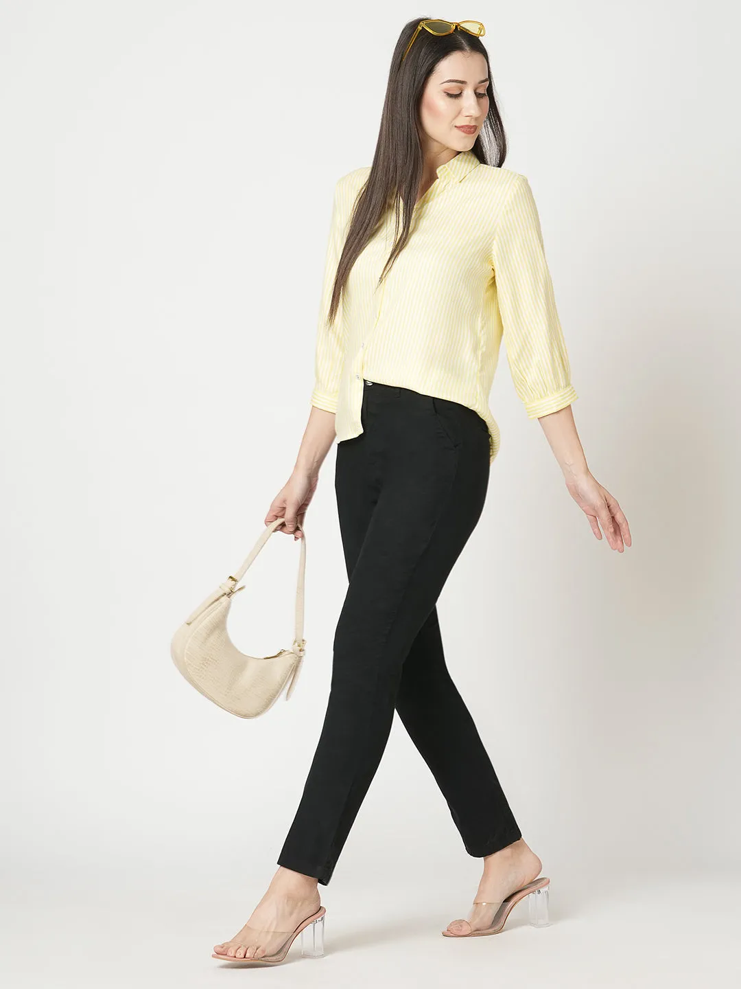 Women Black Mid-Rise Slim Fit Trouser