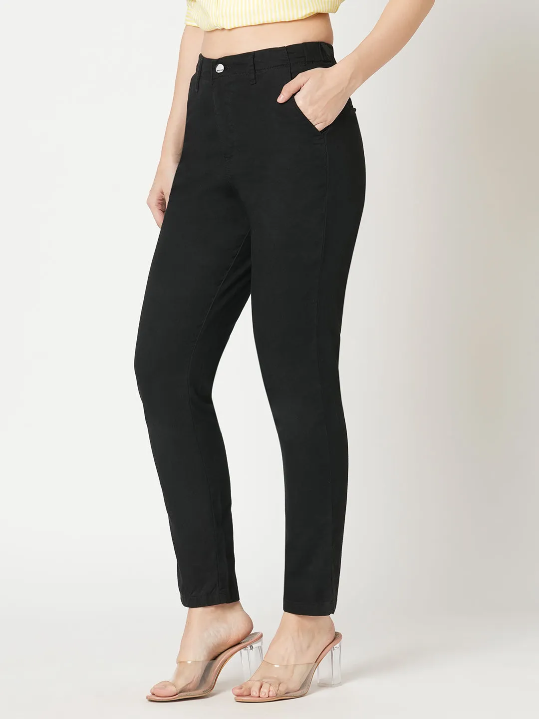 Women Black Mid-Rise Slim Fit Trouser