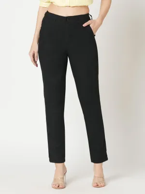 Women Black Mid-Rise Slim Fit Trouser
