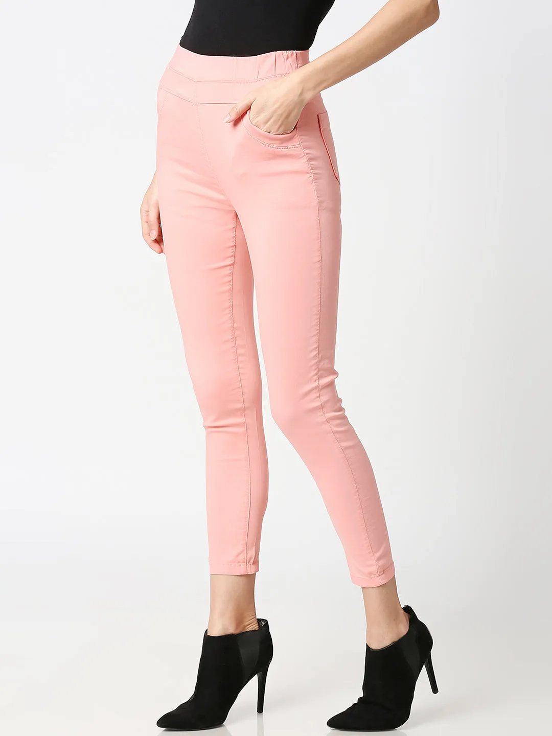 Women Blush Pink Super High-Rise Skinny Jegging